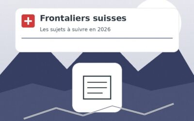 Illustration graphique d'un article de blog d'information pour le frontalier suisse, avec un titre sur les sujets de 2026.